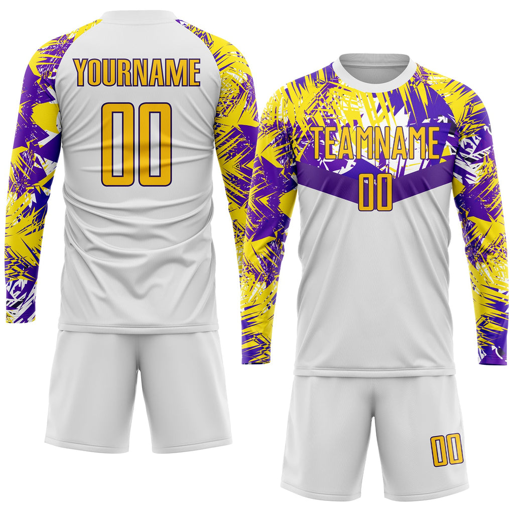 Custom White Gold-Purple Sublimation Soccer Uniform Jersey