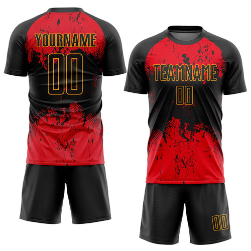 Custom Black Red-Gold Sublimation Soccer Uniform Jersey