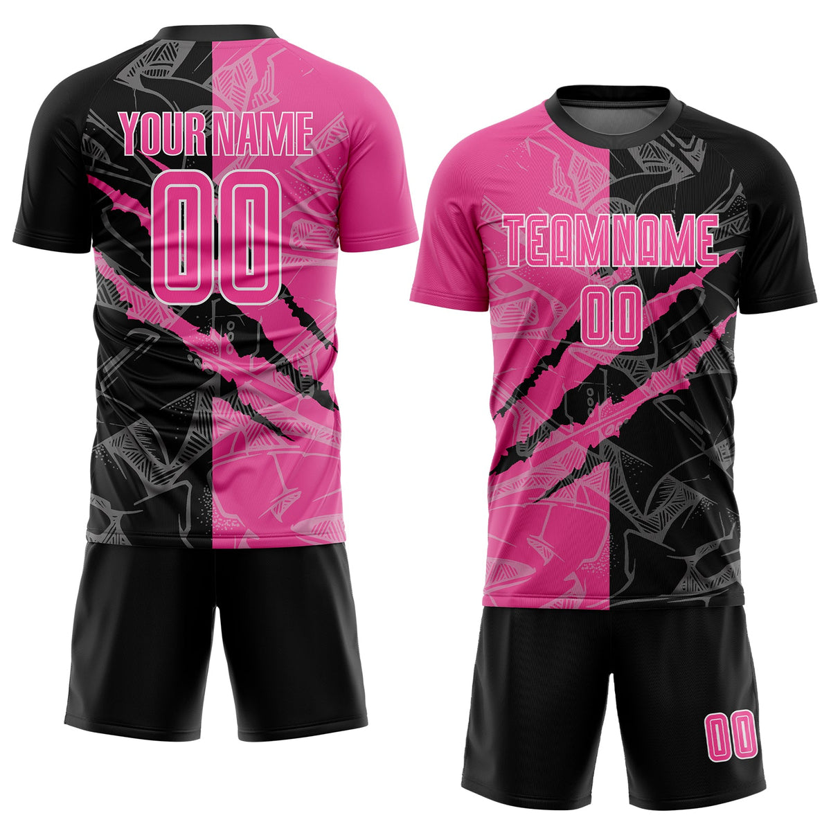 Custom Graffiti Pattern Pink Black-White Scratch Sublimation Soccer Uniform Jersey