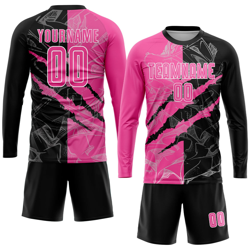 Custom Graffiti Pattern Pink Black-White Scratch Sublimation Soccer Uniform Jersey