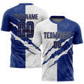 Custom Graffiti Pattern Royal White-Old Gold Scratch Sublimation Soccer Uniform Jersey