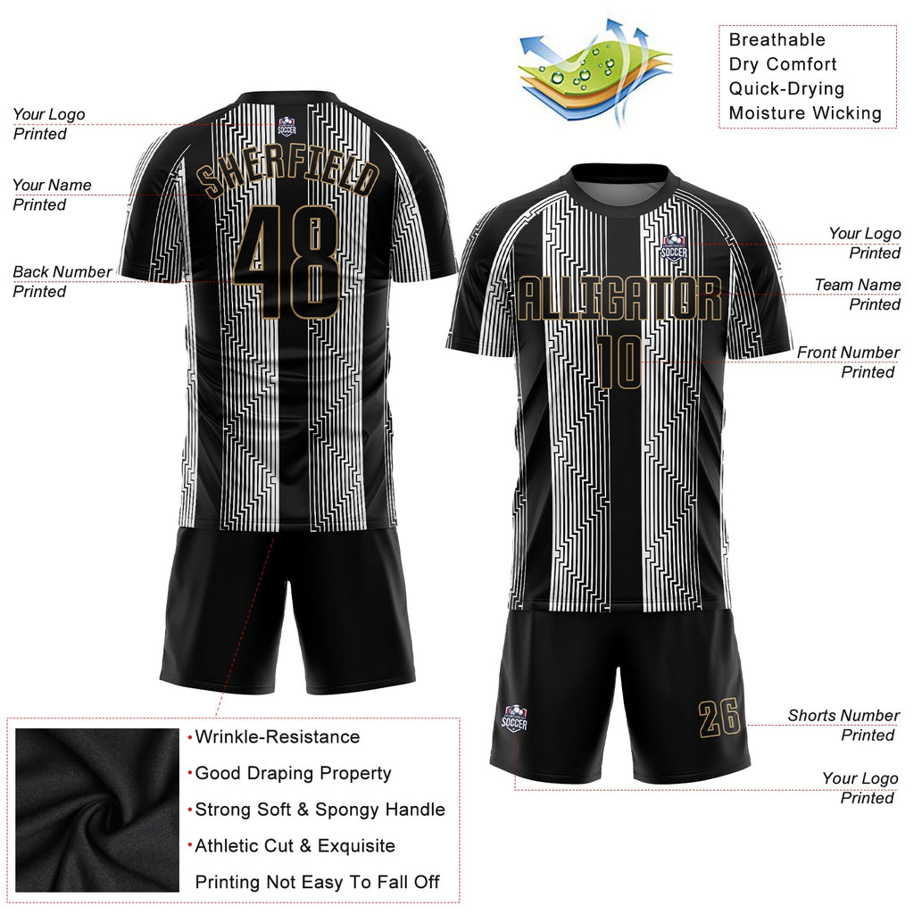 Custom Black Black-Old Gold Sublimation Soccer Uniform Jersey