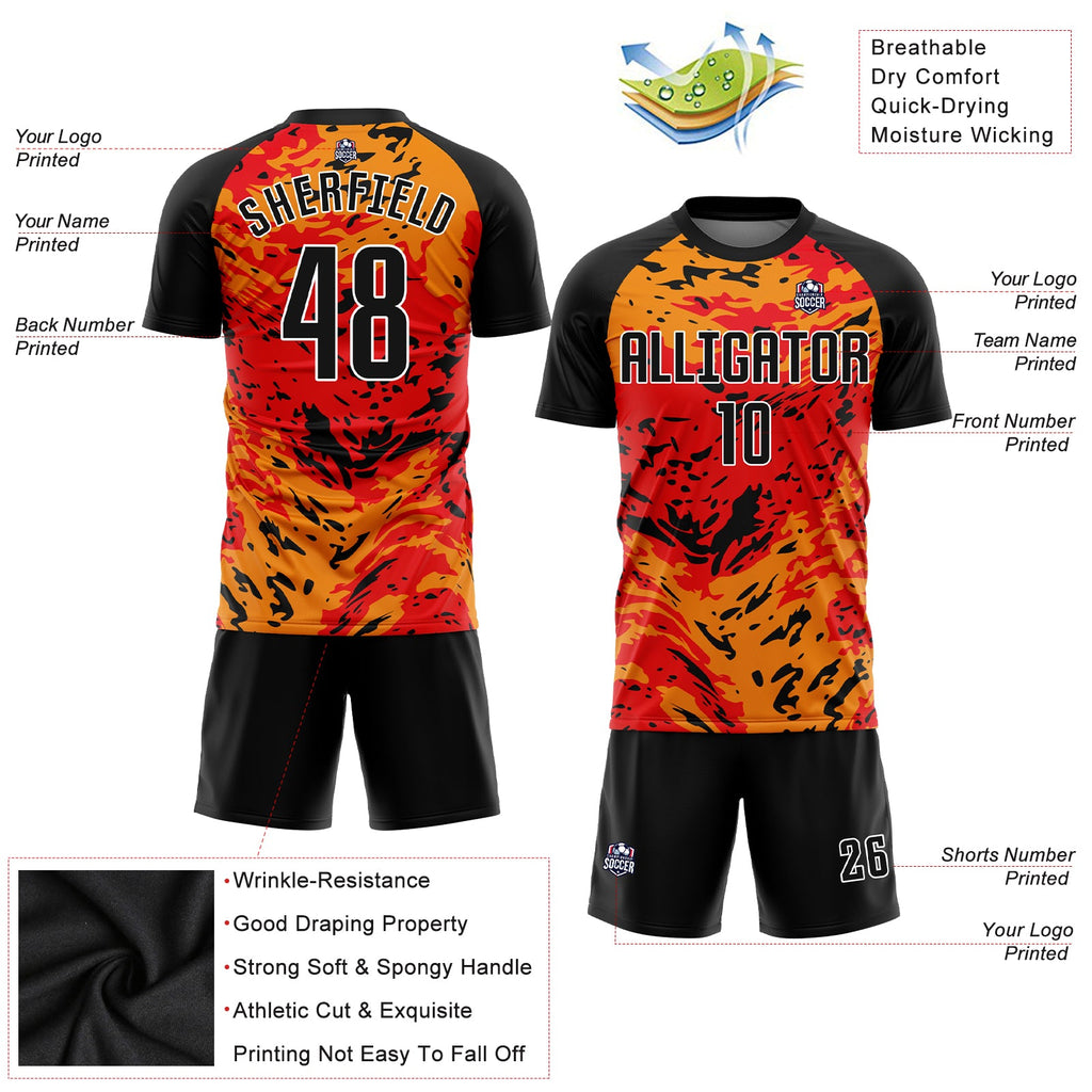 Custom Red Black-Gold Sublimation Soccer Uniform Jersey