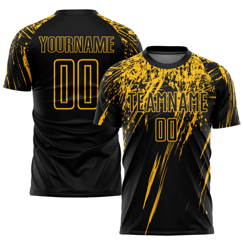 Custom Black Gold Sublimation Soccer Uniform Jersey