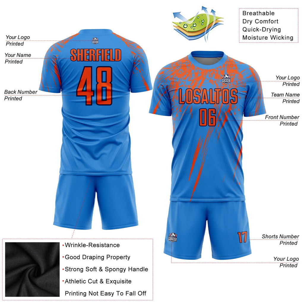 Custom Powder Blue Orange-Navy Sublimation Soccer Uniform Jersey