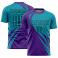Custom Purple Teal-Black Curve Lines Sublimation Soccer Uniform Jersey