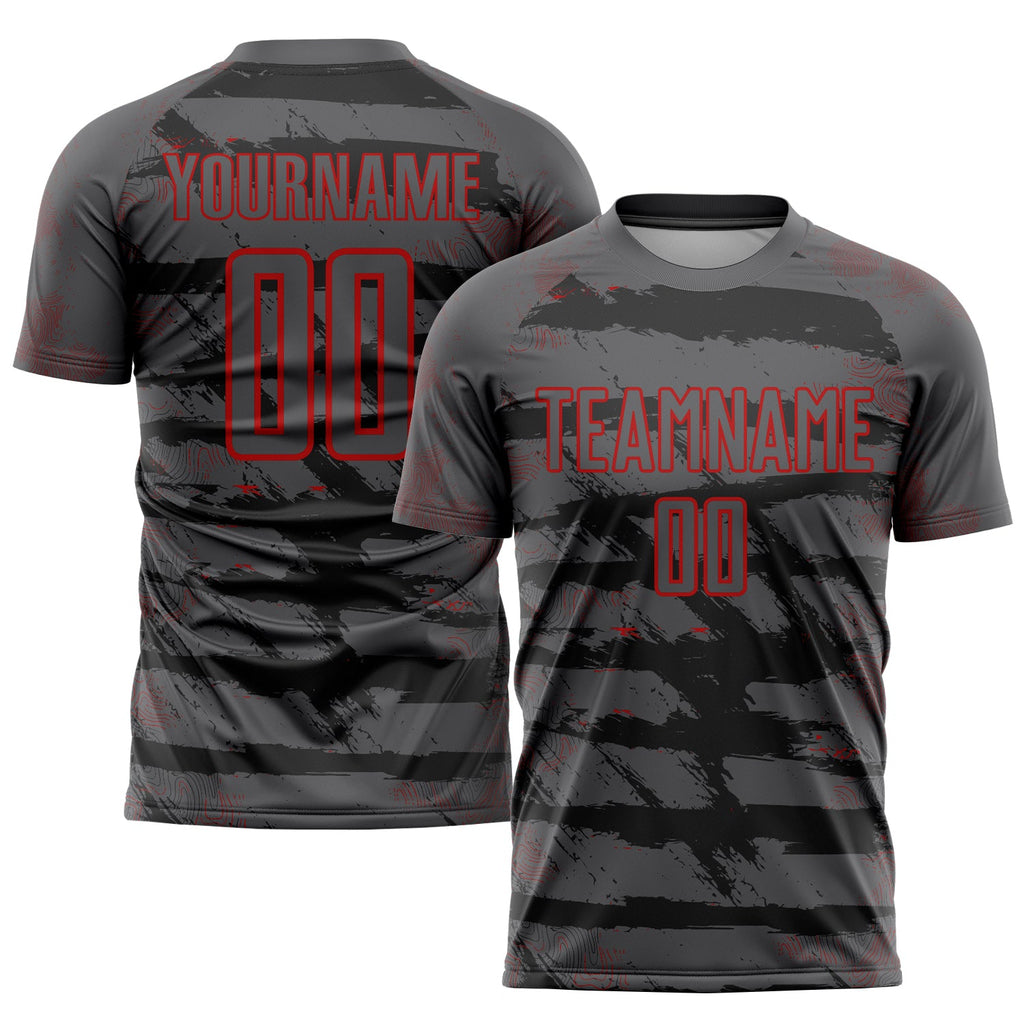 Custom Steel Gray Red Sublimation Soccer Uniform Jersey