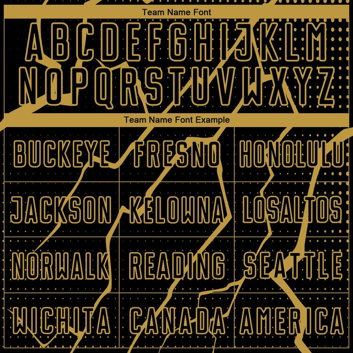 Custom Black Old Gold Lightning Sublimation Soccer Uniform Jersey