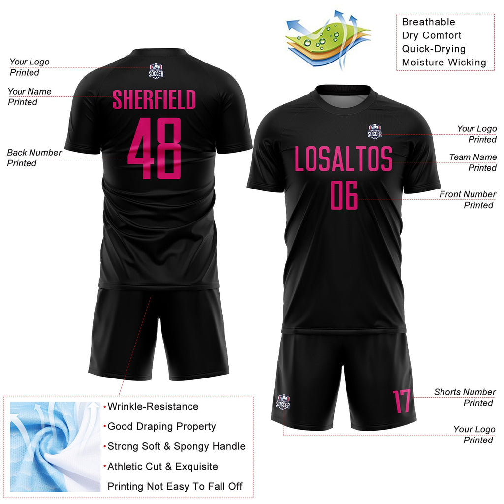 Custom Black Hot Pink Sublimation Soccer Uniform Jersey